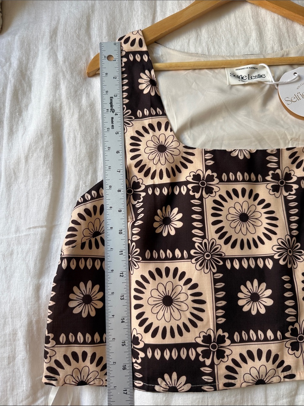 NWT Selfie Leslie Brown Floral Tile Print Square Neck Crop Top‎ Boho Size XXL - Picture 10 of 11